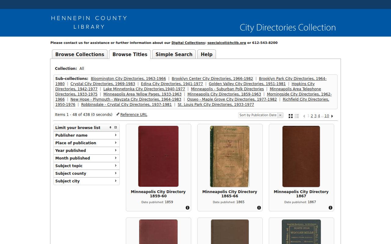 Eden Prairie city directory research in the Hennepin digitized directories browse