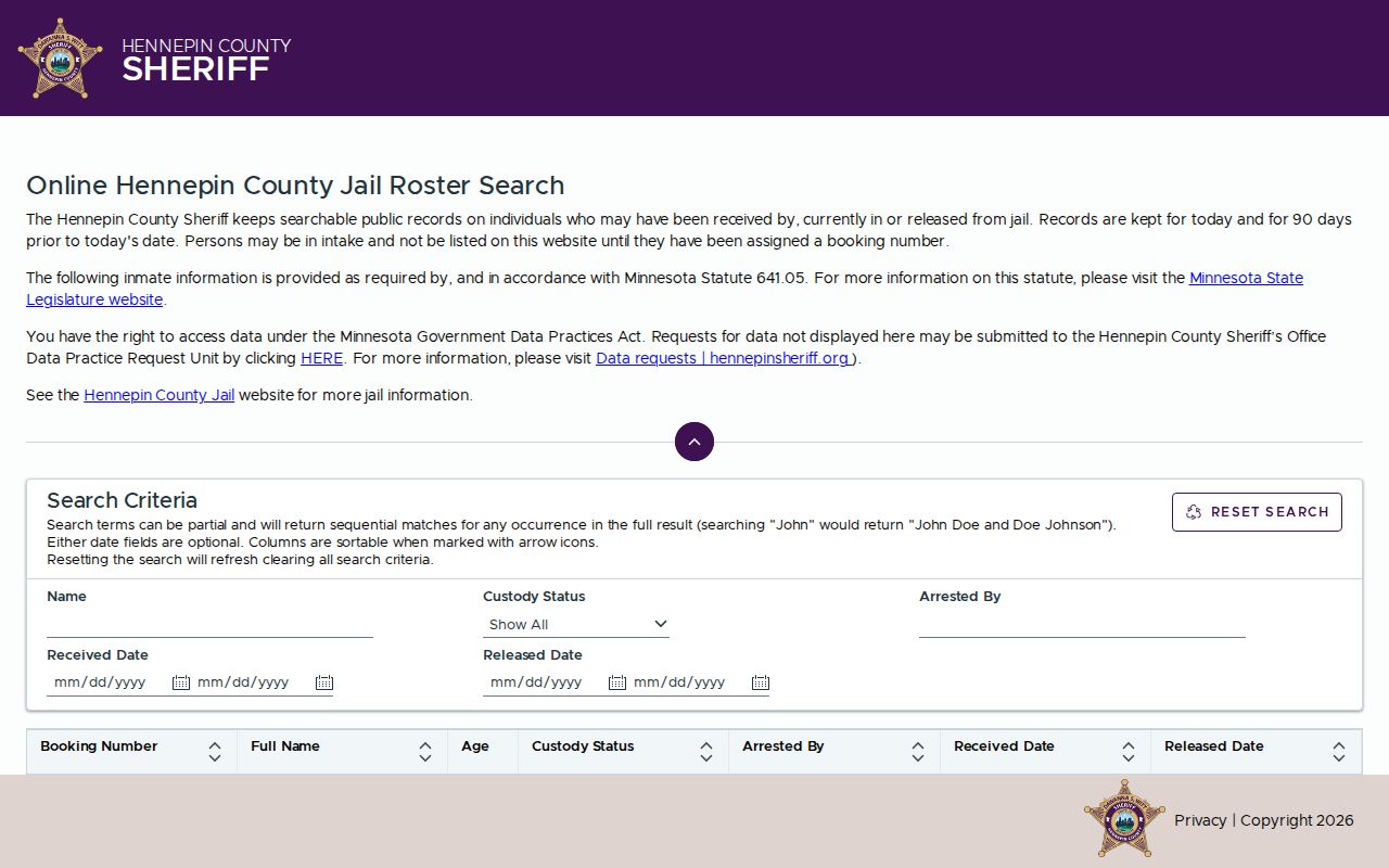 Eden Prairie resident lookup reference for the Hennepin County Jail Roster