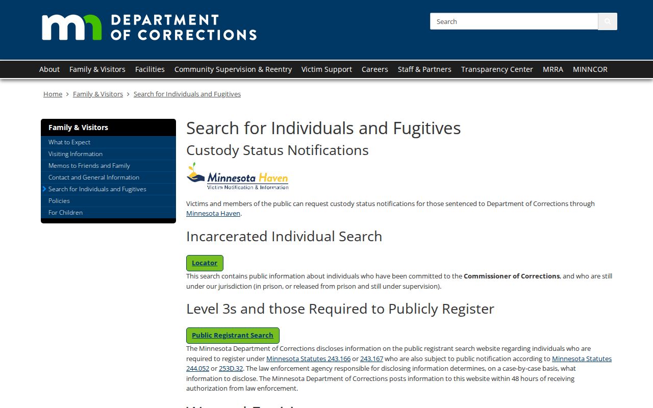 Eden Prairie resident lookup reference for the Minnesota DOC official search page